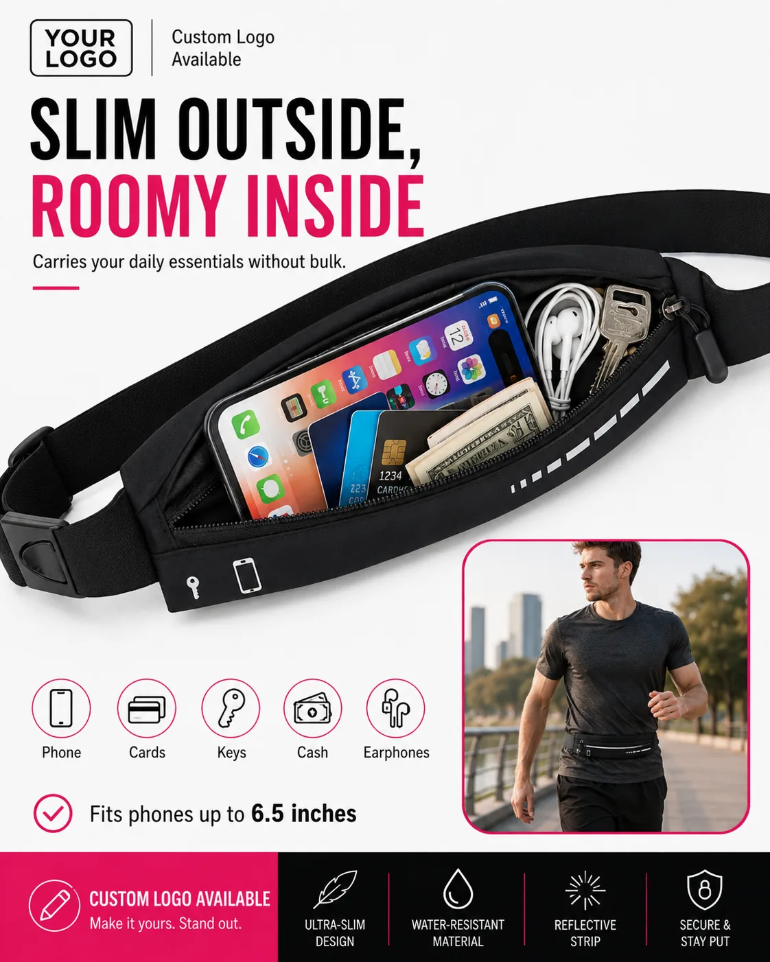 Slim Running Waist Bag — YDJL1923 - storage and use