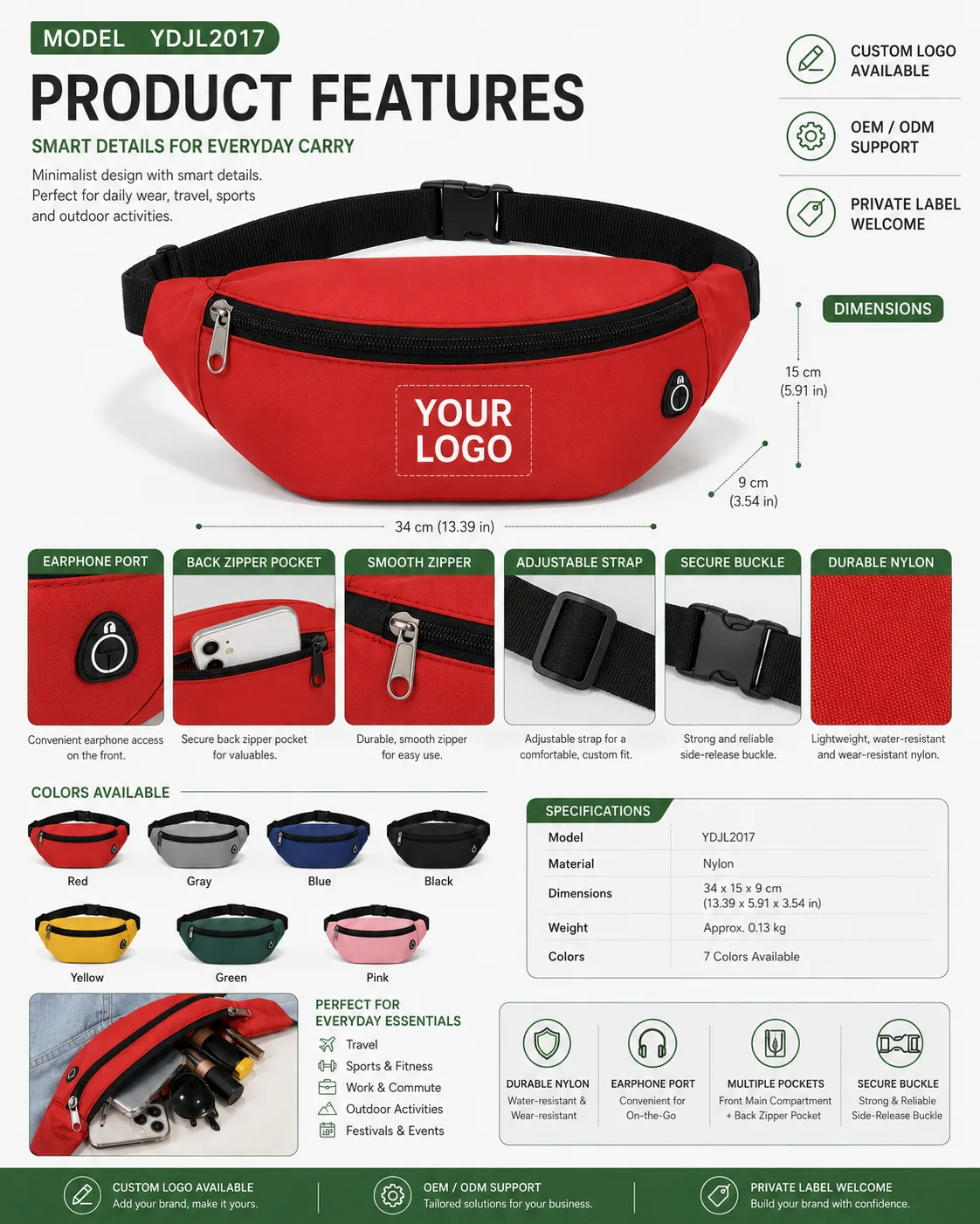 Nylon Waist Bag — YDJL2017 - product features