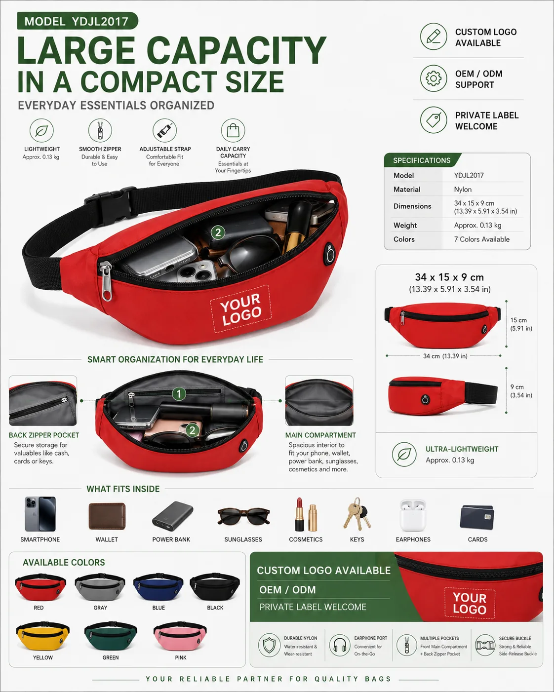 Nylon Waist Bag — YDJL2017 - storage capacity