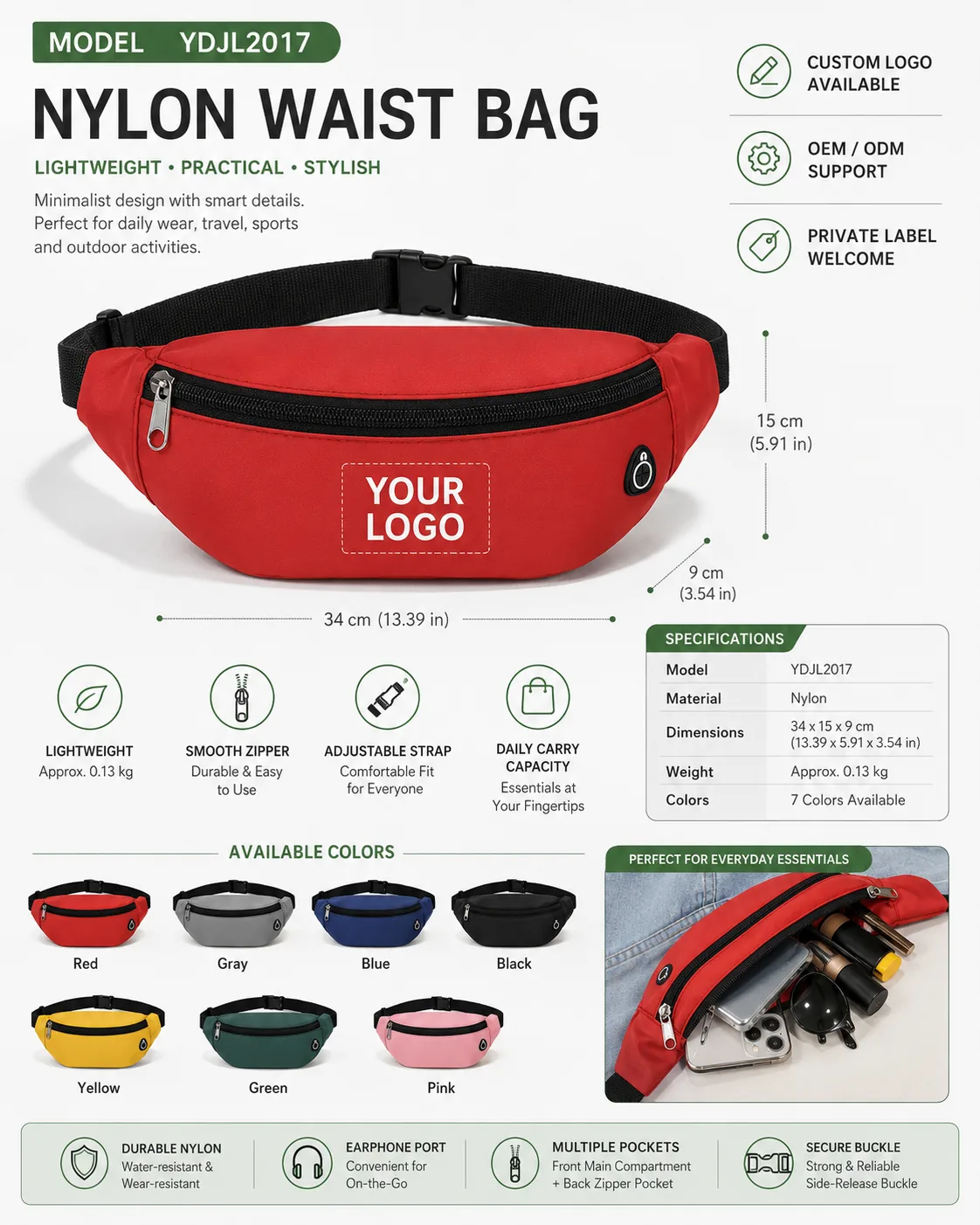Nylon Waist Bag — YDJL2017 - dimensions