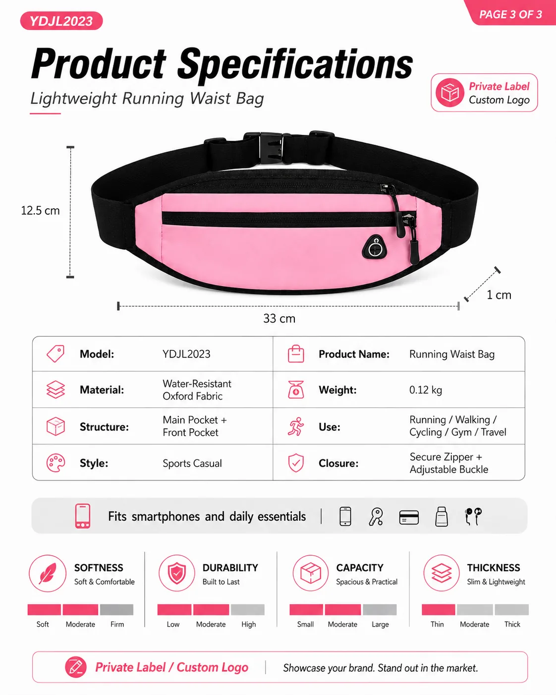 Running Waist Bag — YDJL2023 - dimensions