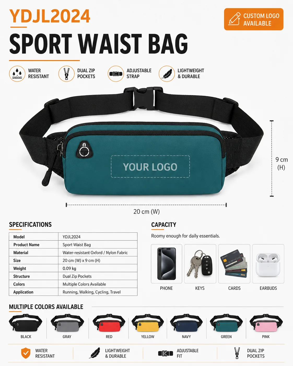 Sport Waist Bag — YDJL2024 - dimensions