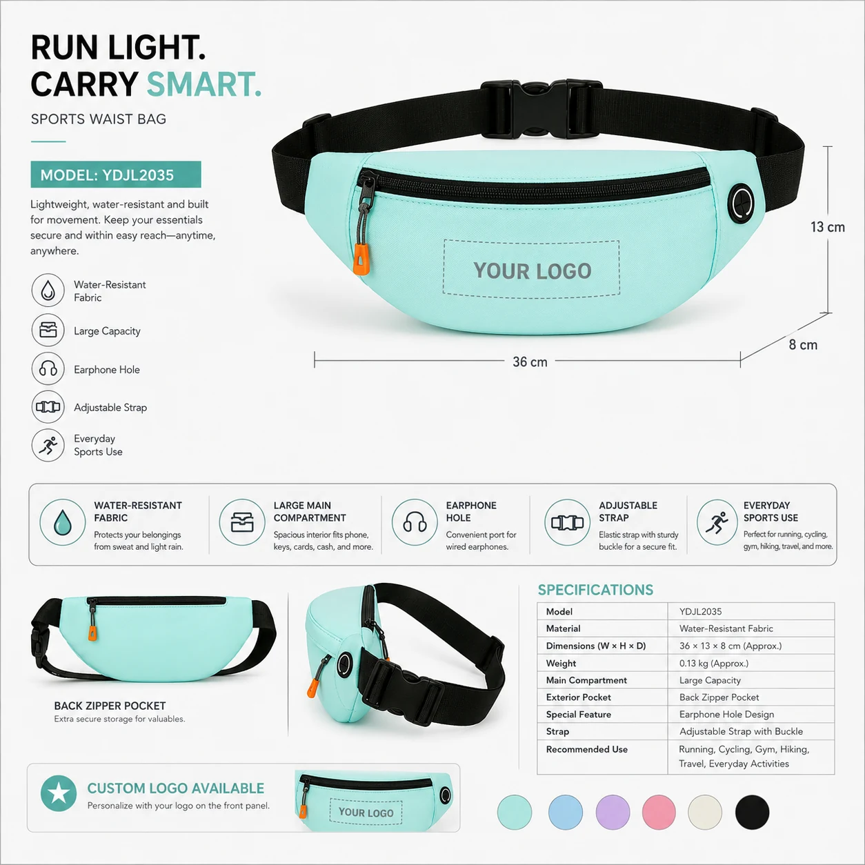 Sports Waist Bag — YDJL2035 - dimensions and specifications