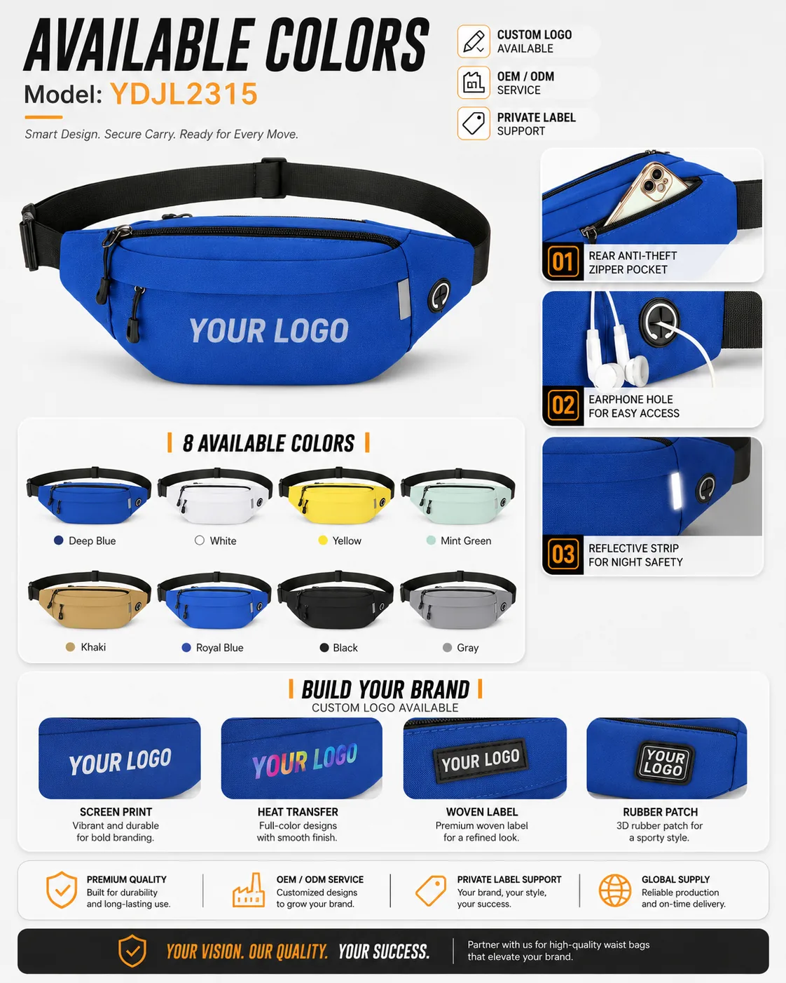 Anti-Theft Sport Waist Bag — YDJL2315 - color options