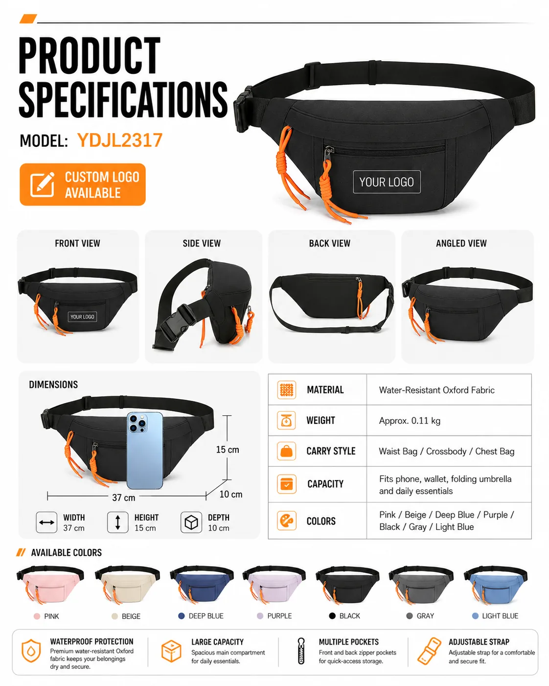Waterproof Waist Bag — YDJL2317 - dimensions